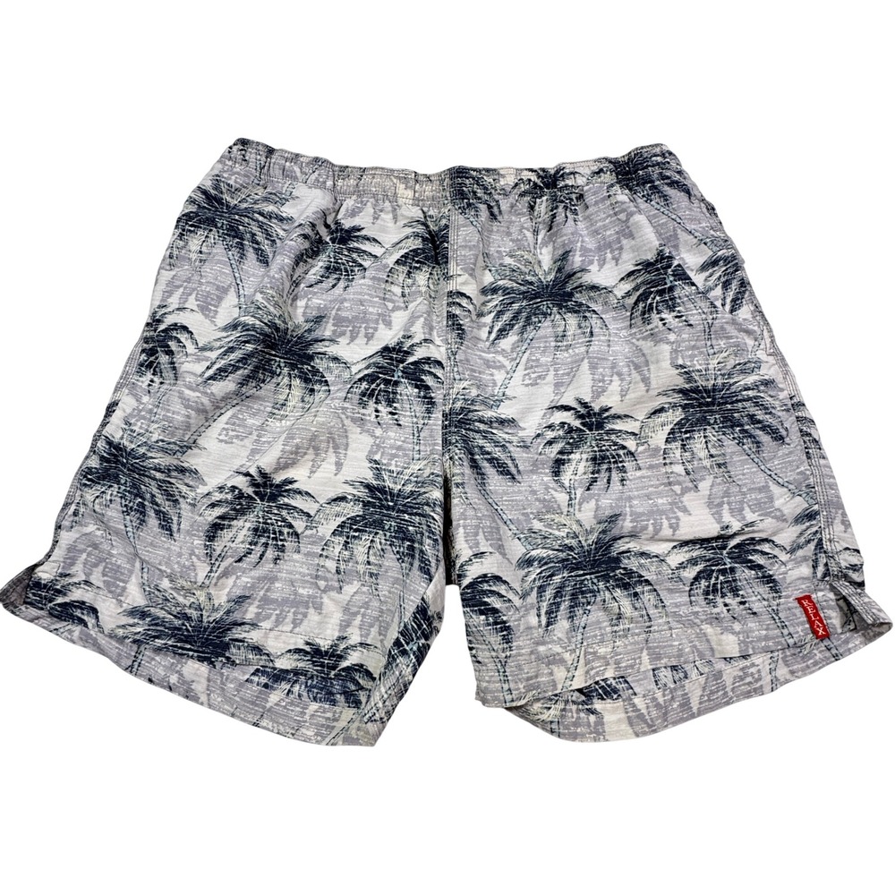 Tommy Bahama Relax Mens Large Swim Trunks Grey Navy Palm Tree Nylon Mesh Lined‎